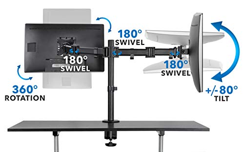 Mount-It! Mobile Standing Desk with Dual Monitor Mount - 40" Wide Height Adjustable Rolling Workstation