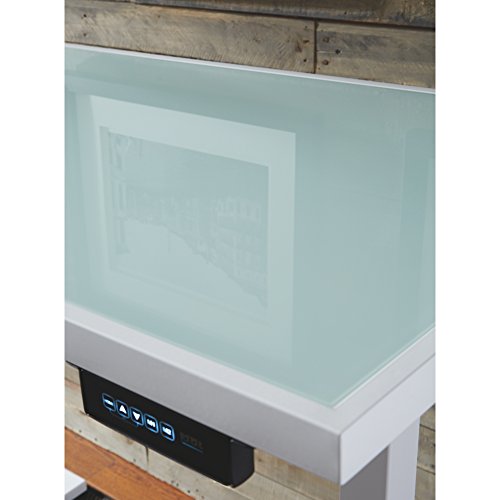 Ashley Furniture Signature Design - Baraga Electric Adjustable Home Office Desk - Power Cord Included - Contemporary - White w/ Frosted Glass Top
