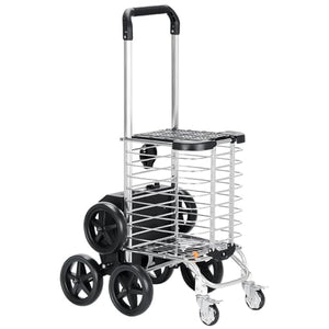 CAULO Electric Grocery Shopping Cart with 6-Wheels Folding Utility Cart - Cover & Cup Holder - Trolley for Laundry (5AH)