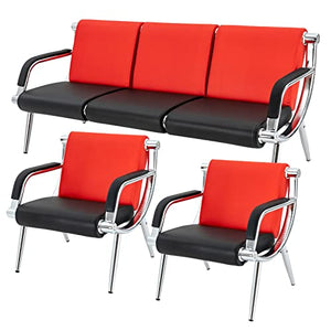 Diggettio Office Reception Sofa Set - 5-Seat PU Leather Chairs with Arms (Black+Red)