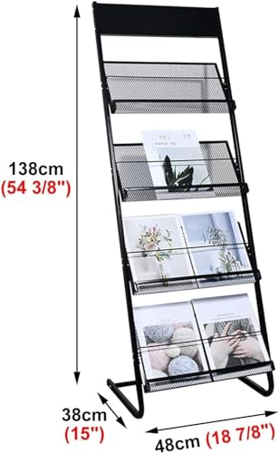 ESASAM Magazine Display Rack (Black), 4 Compartment Metal Literature Rack
