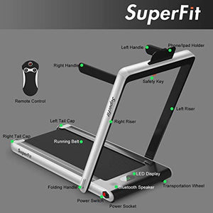 Goplus 2 in 1 Folding Treadmill, 2.25HP Superfit Under Desk Electric Treadmill, Installation-Free with Blue Tooth Speaker, Remote Control, APP Control and LED Display, Walking Jogging for Home Office