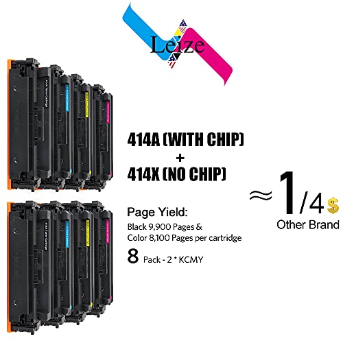Leize Compatible Toner Cartridge Replacement for HP 414A W2020A (4 KCMY with CHIP) + 414X W2020X (4 KCMY NO CHIP) for HP MFP M479fdw M454dn M454dw M479fdn Printer (2 Set, 8-Pack)