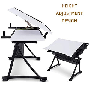 FLaig Drafting Table with Storage, Height Adjustable Tiltable Art Desk