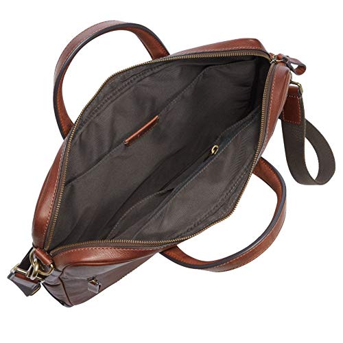 Fossil Men's Leather Single Zip Briefcase, Brown + Haskell Bag