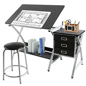 HLWL Adjustable Drafting Table Desk Draft Art Artist Drawing Desk Storage w/Stool