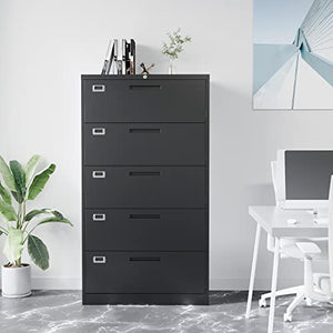 Fesbos 5 Drawers Lateral File Cabinet with Lock - Metal Steel Filing Cabinet for Home Office