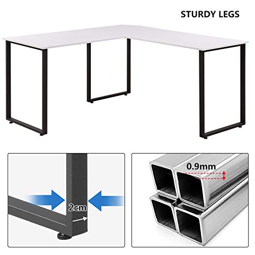 Goujxcy L-Shaped Computer Desk, Home Office Corner PC Laptop Study Table Workstation Writing Desk (White)