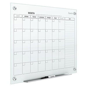 Quartet Magnetic Whiteboard Calendar, Glass Dry Erase White Board Planner, 4' x 3', White Surface, Frameless, Infinity (GC4836F)