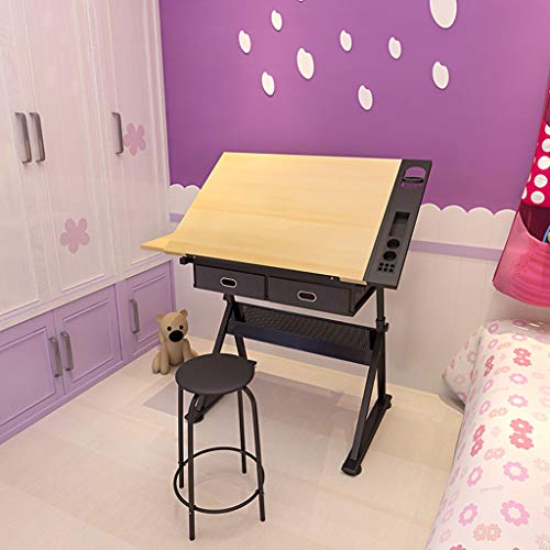 Lgan Tiltable Drawing Table, Adjustable Art Desk, with Storage Craft Table, Drafting Table Maple Panel, Child Adult Drawing Desk