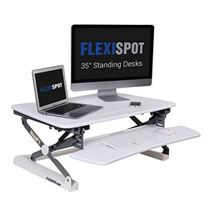 FlexiSpot Stand up Desk - 35 Height Adjustable Standing Desk Riser with Removable Keyboard Tray (White)