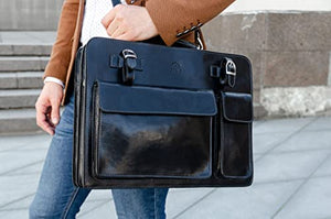 Leather Briefcase Laptop Bag - Handmade Detachable Strap Messenger Shoulder Handbag Satchel Business Unisex - Time Resistance