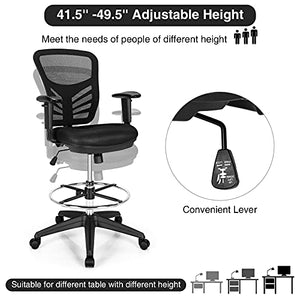 Giantex Drafting Chair with Footrest Ring & Adjustable Armrest - Ergonomic Mesh Office Chair (Black, 2 Pack)