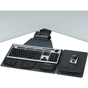 Fellowesamp;reg; Corner Executive Computer Keyboard Tray, 28-1/8 x 21-1/4, Black