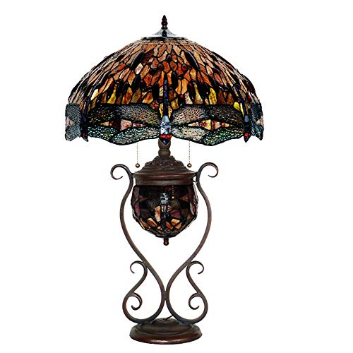 Xihe Tiffany Antique Table Lamp 18" Red Dragonfly Retro Creative Living Room Table Lamp