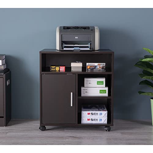Basicwise Printer Kitchen Office Storage Stand with Casters, Black (QI003556.B)