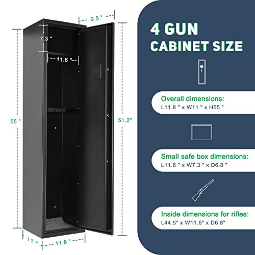 Rifle Safe Gun Safe Quick Access, 4 Digital Rifle Gun safes for Home Rifle and Pistols, Shotguns, Long Gun, Firearm, INTERGREAT Electronic Rifle Storage Cabinet with Shelf Box, Key Lock - Matte Black
