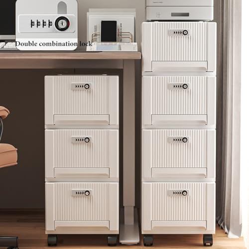 Nieke 3 Drawer Mobile Rolling White with Lock, Under Desk Storage Drawers - Home Office Storage Cart