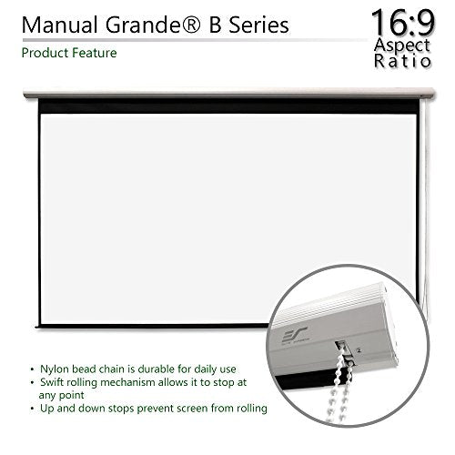 Elite Screens Manual Grande B Series, 180" 16:9, Pull Down Manual Projector/Projection Screen, Office/Home/Movie Theater/Presentation, 8K / 4K Ultra 3D HD Ready, 2-Year Warranty, M180XWHB-G