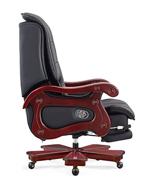 PENN EXECUTIVE CHAIRS Penn Executive Office Chair - Fully Reclining Genuine Leather with Solid Wood (320 Lbs. Weight Capacity) Black