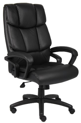 Boss Office Products B8702 High Back No Tools Required Top Grain Leather Chair with Knee Tilt in Black