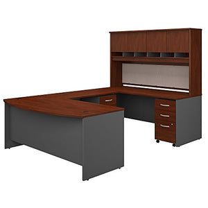Bush Business Furniture 72W Bow Front U Shaped Desk with Hutch and Storage in Hansen Cherry