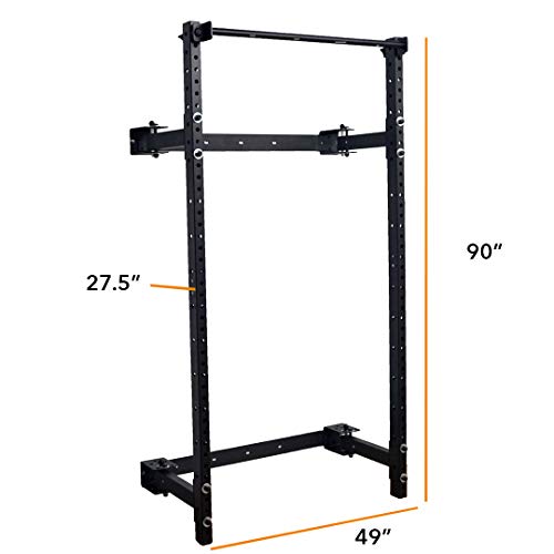 PRx Performance Murphy Rack Fold in Squat Rack, Wall Mounted Folding Power Rack, Weight Lifting Power Rack with Adjustable Pull Up Bar, Heavy Duty J-Cups, Home Gym Equipment