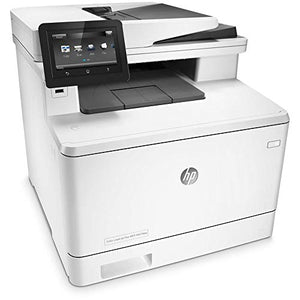 HP Color Laserjet Pro M477fdw All-in-One Laser Printer with Power Strip Surge Protector and Electronics Basket Microfiber Cleaning Cloth