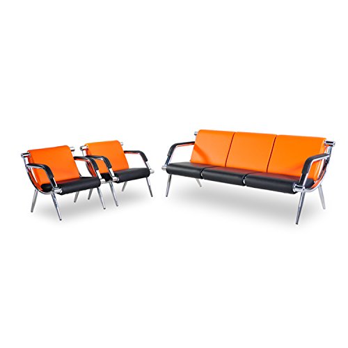 Sliverylake 3PCS Office Reception Chair Set PU Leather Waiting Room Bench Visitor Guest Sofa Airport Clinic