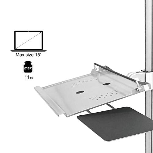Aluminum Mobile Laptop Cart on Wheels, Height Adjustable Rolling Laptop Stand with Mouse Tray, Mobile Computer Workstation for Home, Office, School and Hospital