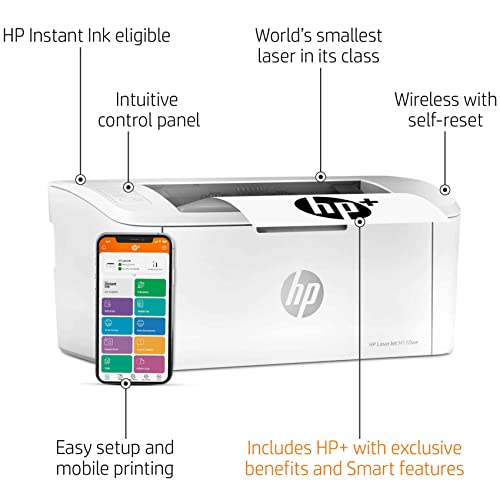 HP Laserjet M110 we Wireless Black & White Monochrome Laser Printer with HP+ and Bonus 6 Free Months of Instant Ink, White - Print only - 21 ppm, 600 x 600 dpi, 8.5 x 14