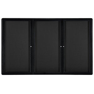 Ghent 4"x 6" 3-Door Ovation Bulletin Board, Black Fabric, Black Frame