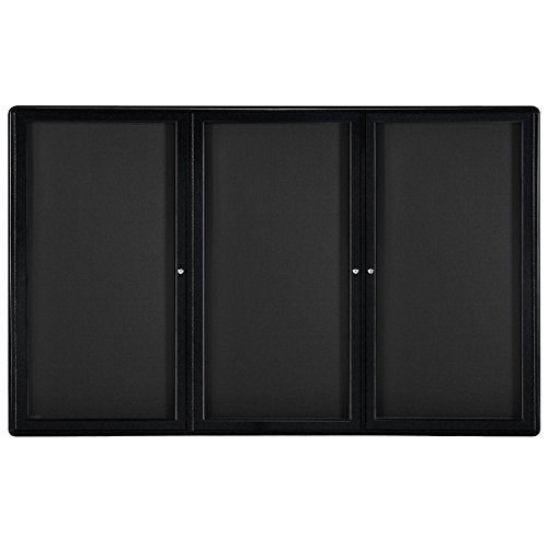 Ghent 4"x 6" 3-Door Ovation Bulletin Board, Black Fabric, Black Frame