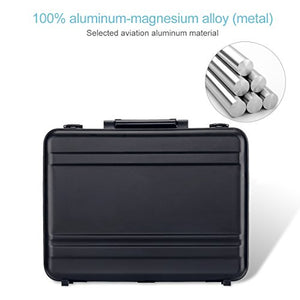 Aluminum Briefcase Large laptop case attache cases, TSA Customs Lock Custom space sponge shockproof Instrument, metal briefcase (black, 18.1X13.8X6.1 inch)