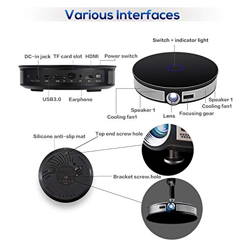 CANGSIKI D8S LED Android 6.0 Smart Projector,4K Decoding True 3D Home Theater Protable Video Projector Octa-core RK3368 CPU with GooglePlay/Netflix/Youtube/Kodi/LiveTV , 3500 Lumens 1080p HD Pico DL(3