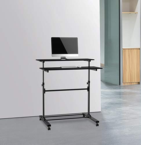 Stand Steady Tranzendesk Two Level Mobile Workstation | Height Adjustable Standing Desk w/Locking Wheels | Multipurpose Stand Up Desk Great for Schools, Presentations, Offices & More! (Black/40 x 28)