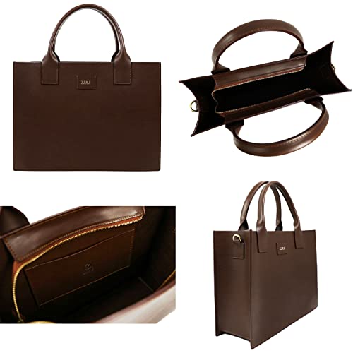 Leather Tote Bag Full Grain Leather Handbag for Women and Men Satchel Top Handle Bag - Time Resistance (Matte Brown)