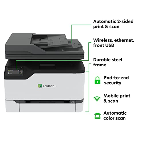 Lexmark MC3426i Color Laser Multifunction Wireless Printer with Print, Copy, Scan and Cloud Fax Capabilities, Plus Full-Spectrum Security and Print Speed up to 26ppm (40N9650), White, Small