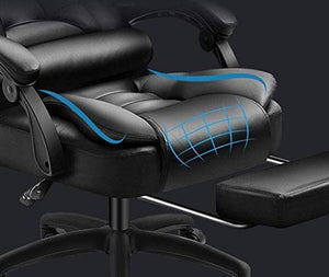 KouRy High Back Leather Executive Office Chair with Flip-up Arms and Adjustable Tilt Angle - Black