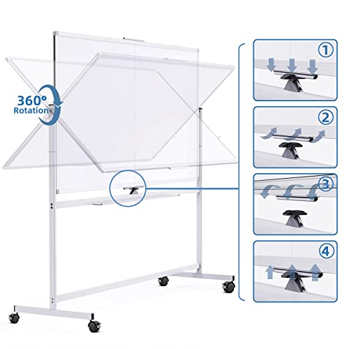 Rolling Whiteboard Double Sided, 72 x 40 inches Large Mobile Dry Erase Board, Reversible Standing Magnetic Whiteboard on Wheels with Markers for Home Office