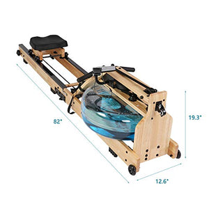 Vilobos Water Rowing Machine Heavy Duty Wooden Foldable Rower with Water Resistance Adjustable LCD Monitor for Calories Burned Sports Exercise Equipment in Home Gym