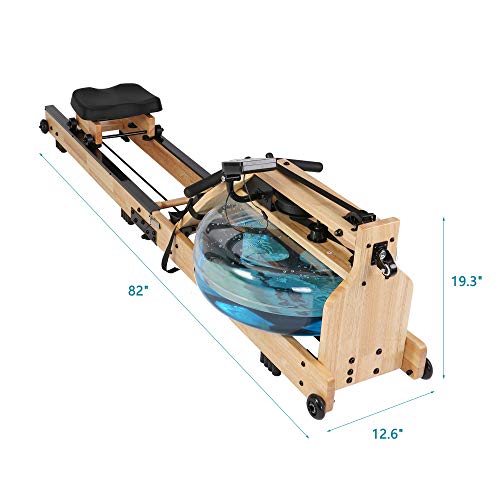 Vilobos Water Rowing Machine Heavy Duty Wooden Foldable Rower with Water Resistance Adjustable LCD Monitor for Calories Burned Sports Exercise Equipment in Home Gym