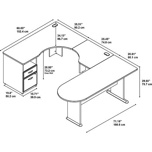 Bush Business Furniture Series A U Shaped Corner Desk with Peninsula and Storage in Natural Cherry and Slate