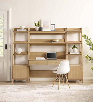 Modway Bixby 3-Piece Home Office Desk and Bookshelf Display Case in Oak