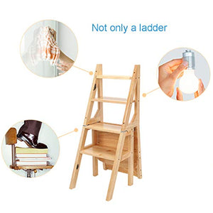 LUCEAE 4 Tier Folding Wooden Step Stool