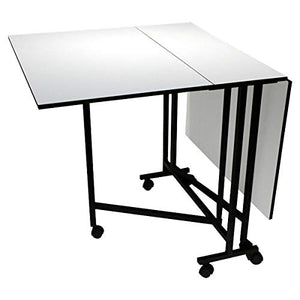 Rolling Mobile Hobby Table with Sturdy Lightweight Metal Frame and Locking Casters Foldable Great Portable Workstation Perfect Platform to Work On Crafting Sewing and Quilting Projects Space Saving