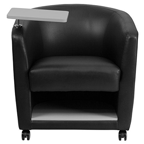 Flash Furniture Black Leather Guest Chair with Tablet Arm, Front Wheel Casters and Under Seat Storage