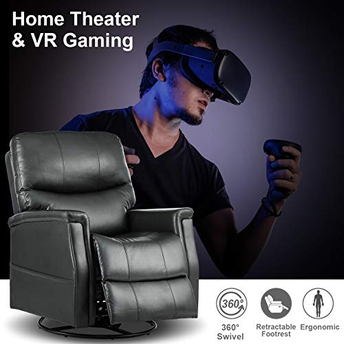 eclife Massage Recliner Chair with Lumbar Heating, 360 Degree Swivel& Rocking, Ergonomic Lounge Chair, Reclining Sofa for Living Room, Side Pocket， Remote Control (Black + PU, Swivel+Rocking)