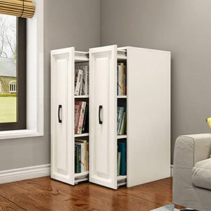 FIFOR Hidden Mobile Pull-Out Bookcase with Doors, Dustproof Narrow Bookcase - White, 43.3" High