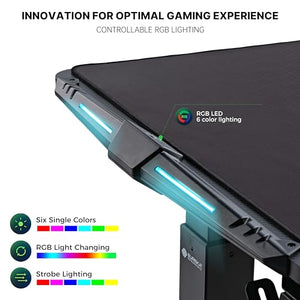 EUREKA ERGONOMIC 65" Electric Height Adjustable Gaming Desk with RGB LED Lights and Extended Mouse Mat